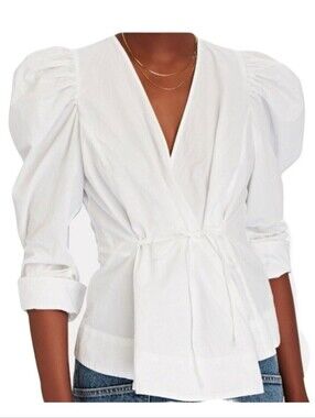 Jason Wu White Puff-Sleeve Wrap Top